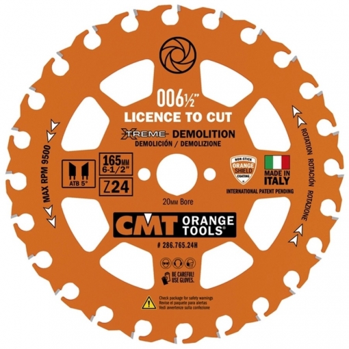 CMT Xtreme körfűrészlap bontási munkához D=165x2,3; d=20; Z=24