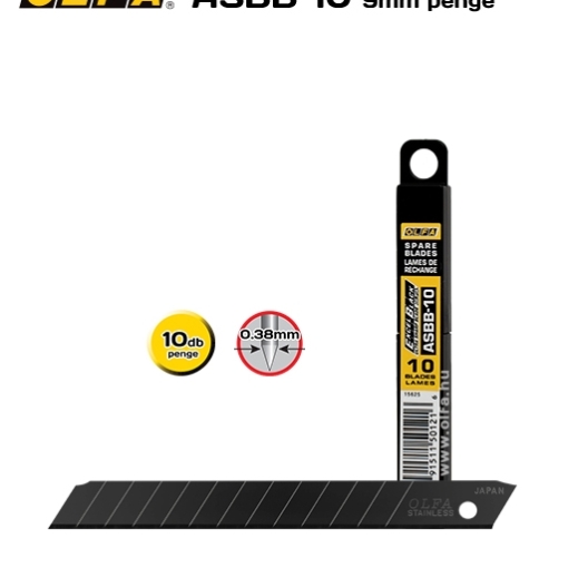 Olfa 9mm ASBB-10 fekete törhető pengék - 10db