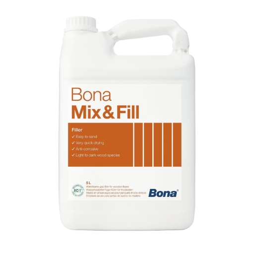 Bona Mix & Fill vízbázisú parkettafugázó 1L és 5L kiszerelés.